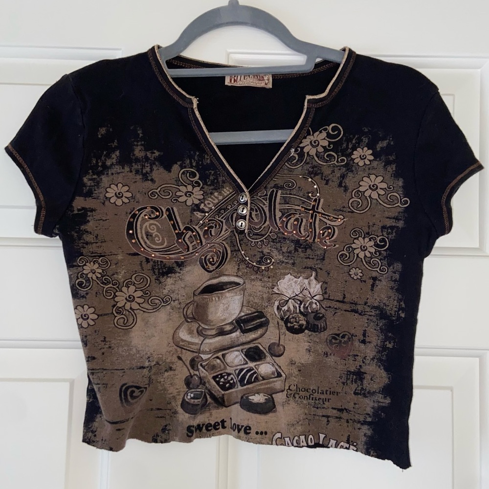 Bedazzled chocolate y2k crop top